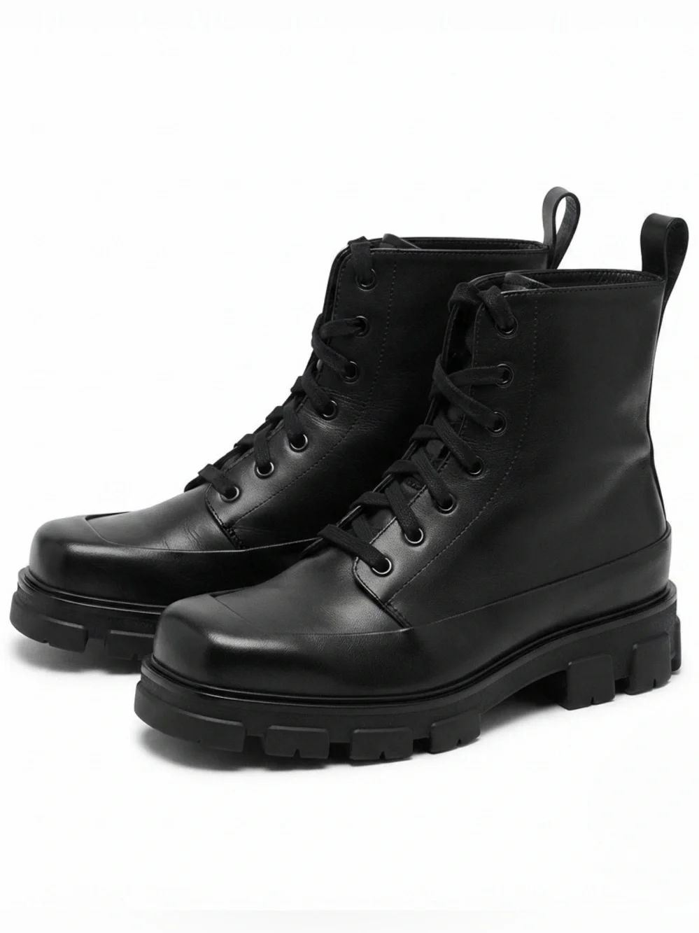 Prada Monolith Vitello Leather Lace-Up Combat Boots Black US M10.5 UK M9.5